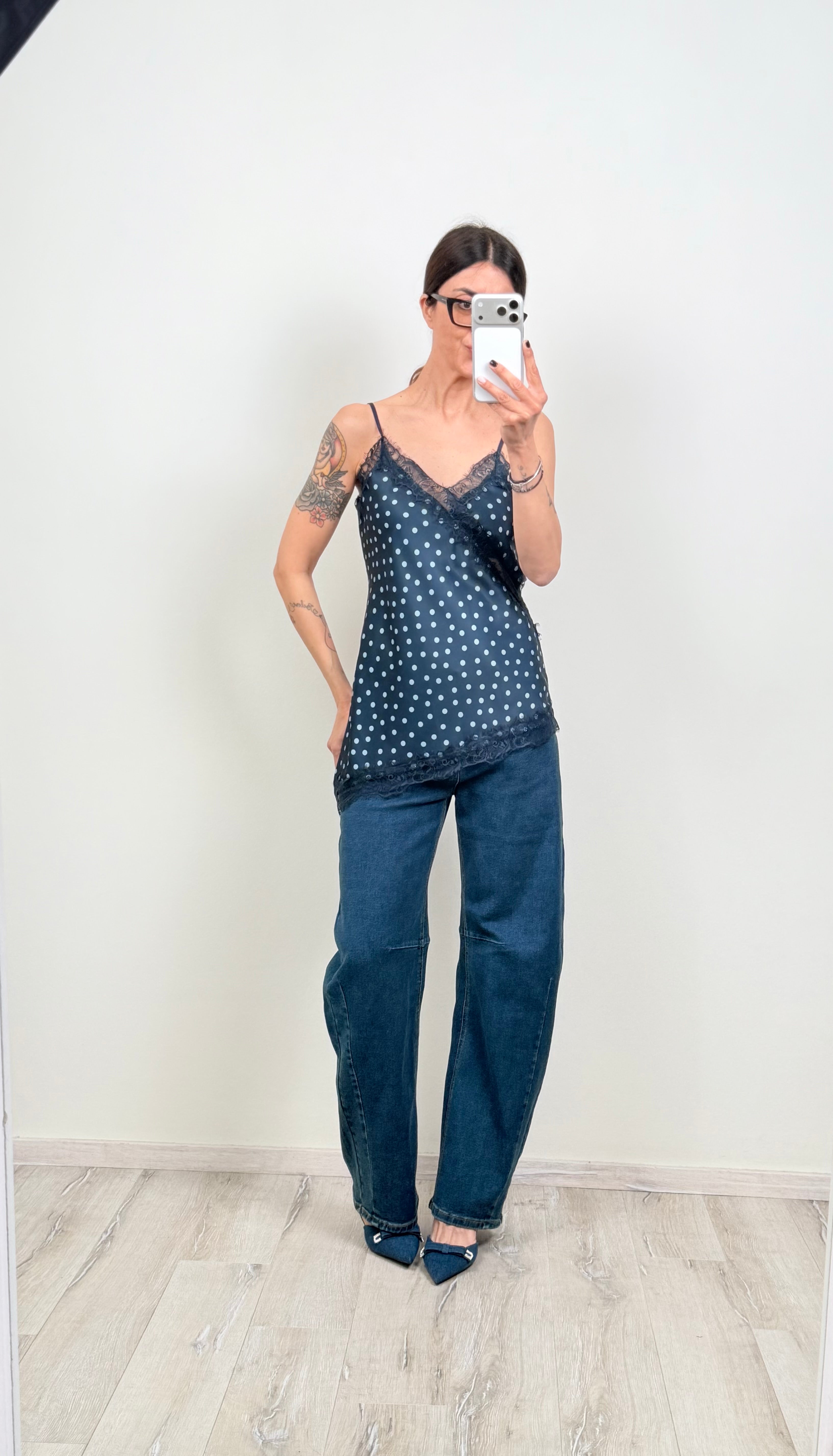 Top canotta Paris pois