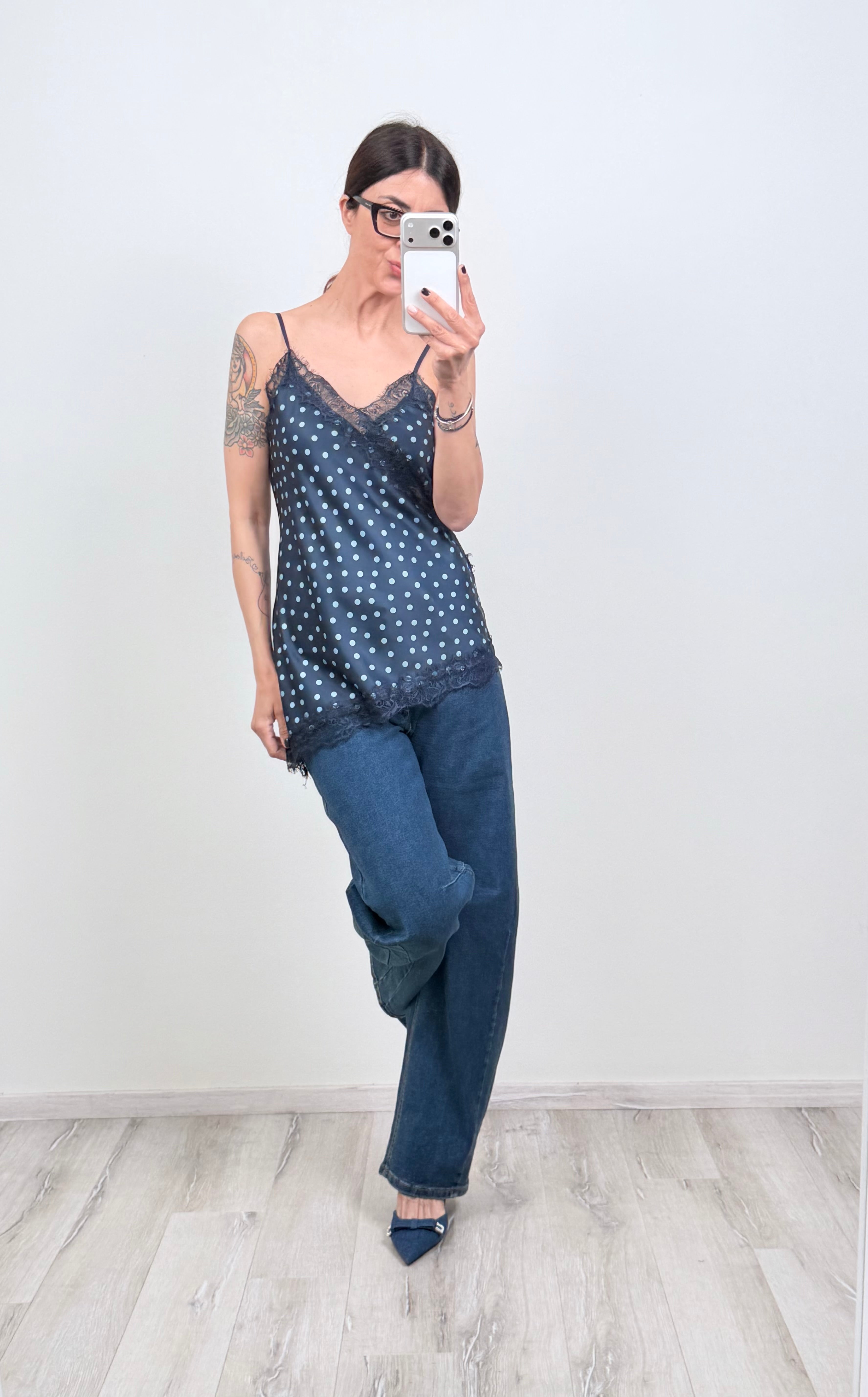 Top canotta Paris pois