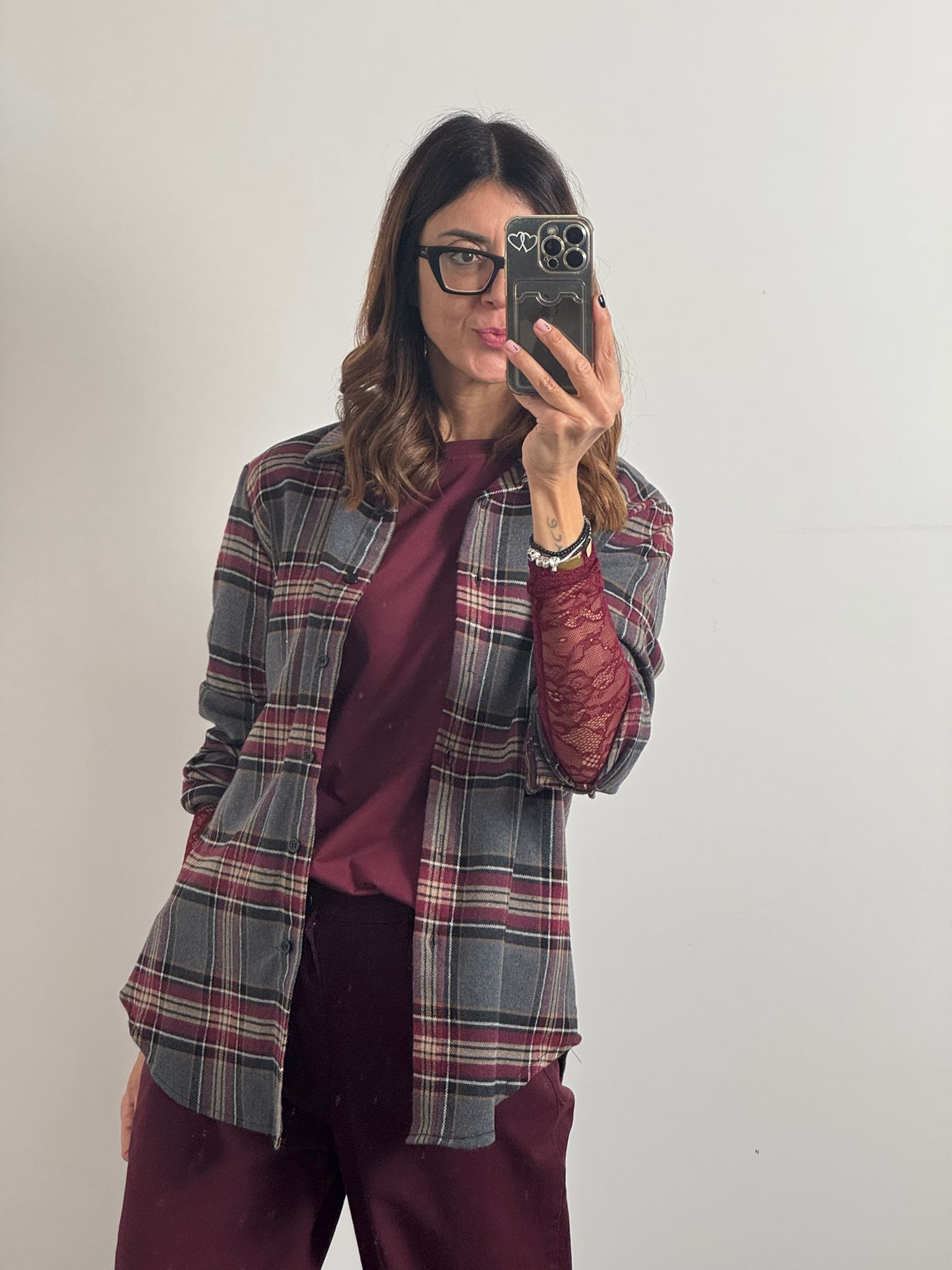 Camicia Stoccolma burgundy/grey