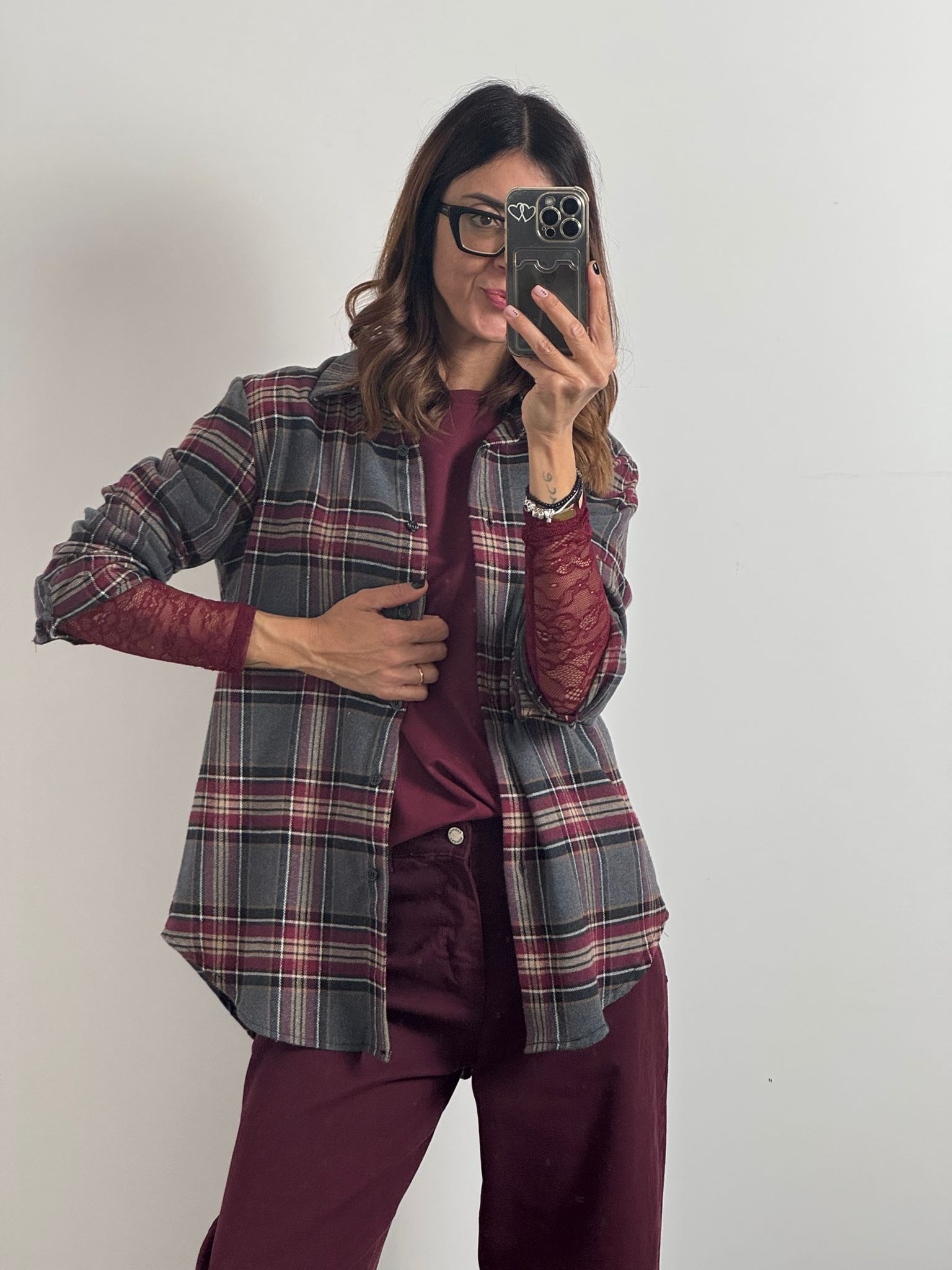 Camicia Stoccolma burgundy/grey