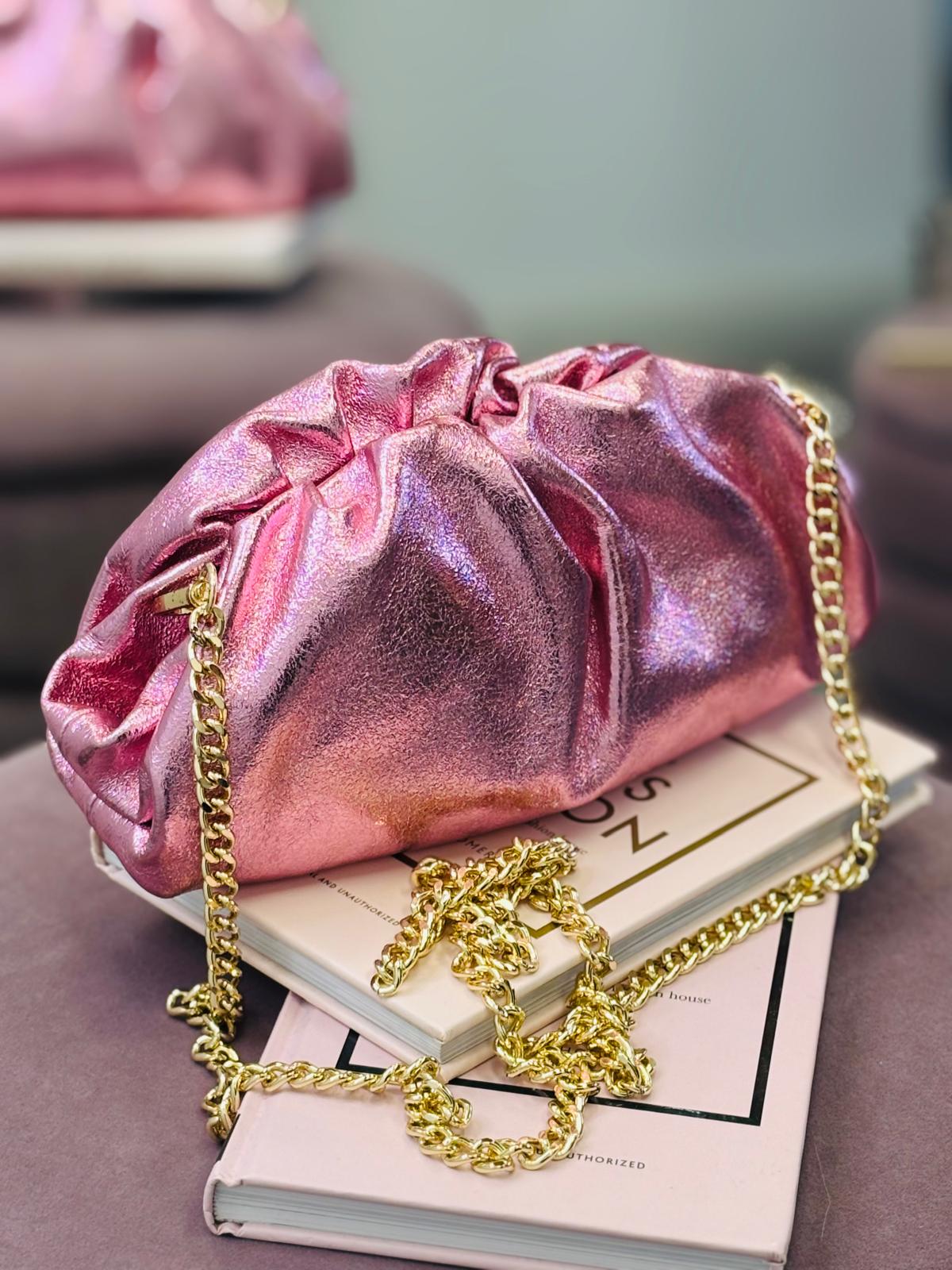 Mini Clutch rosa in vera pelle