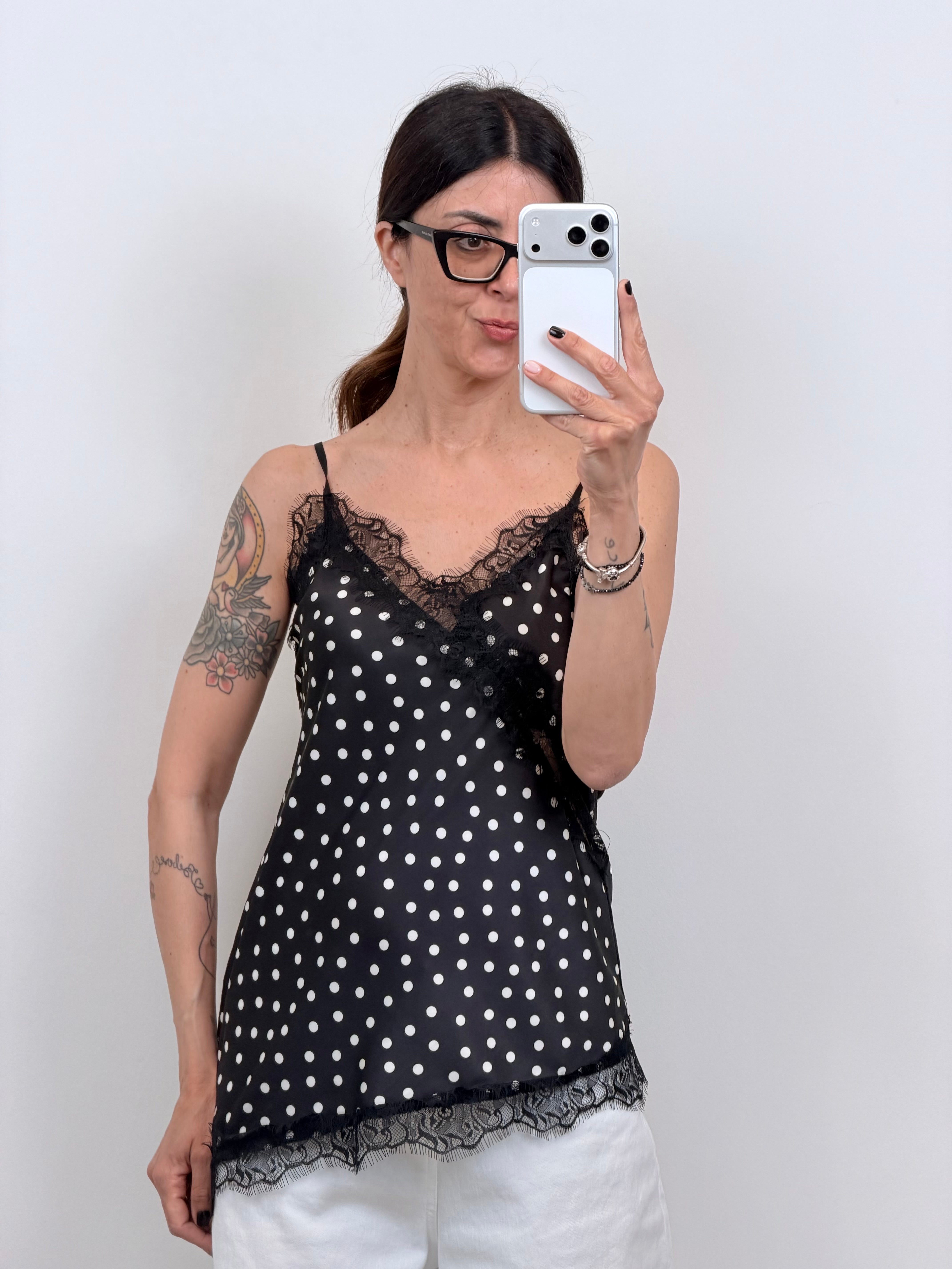 Top canotta Paris pois
