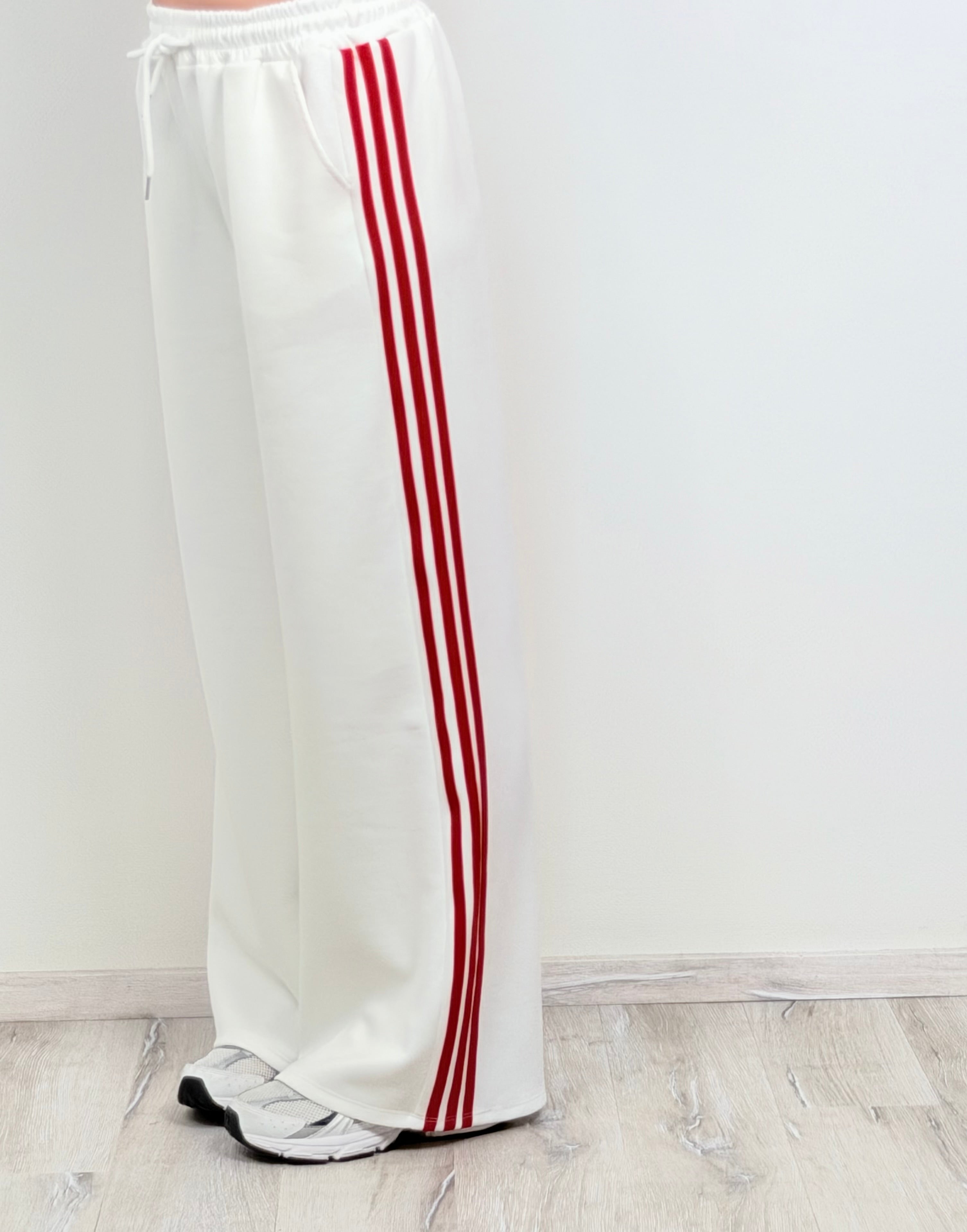 Panta Urban bianco riga rossa