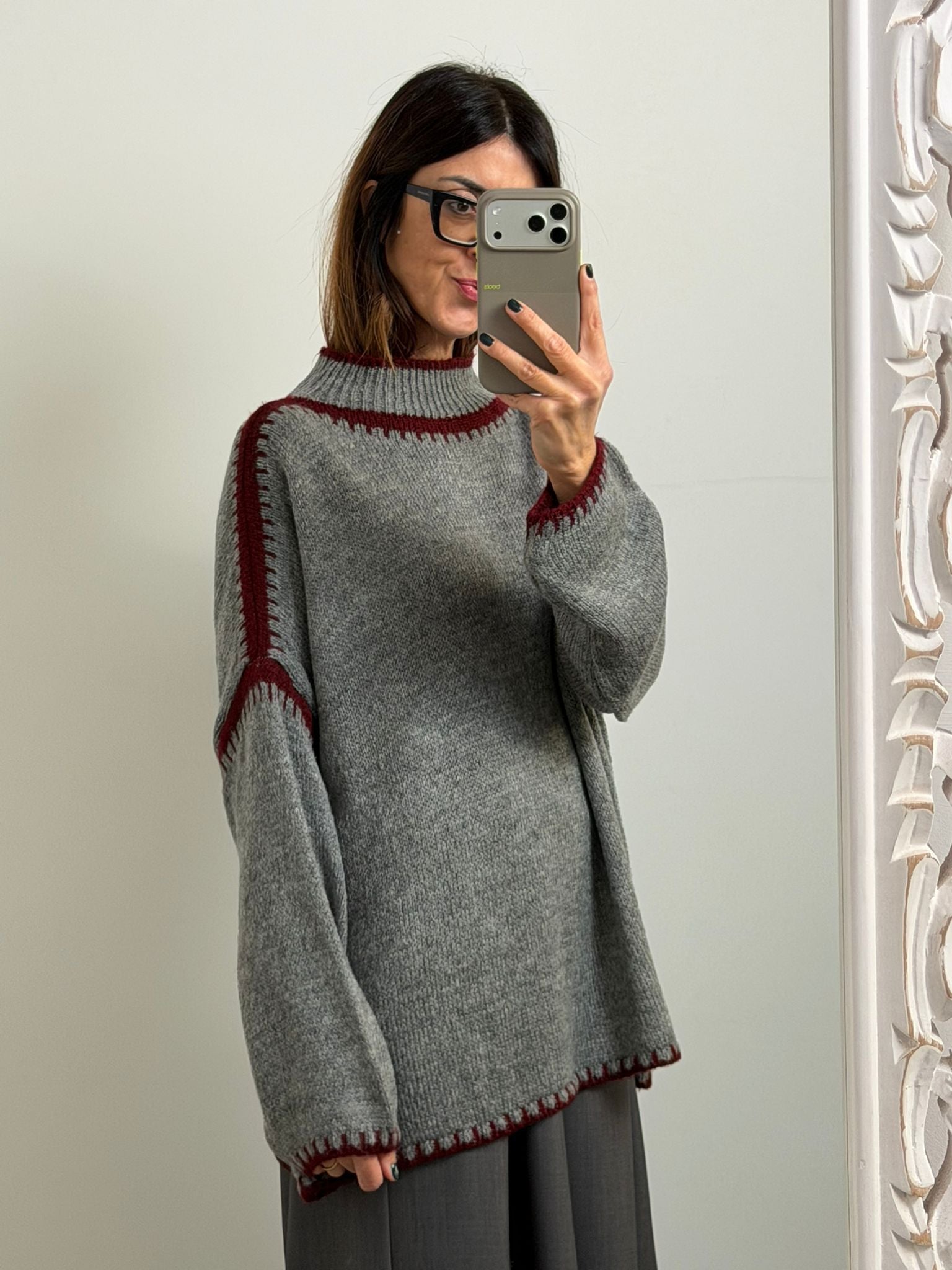 PULL SALISBURGO grigio/burgundi