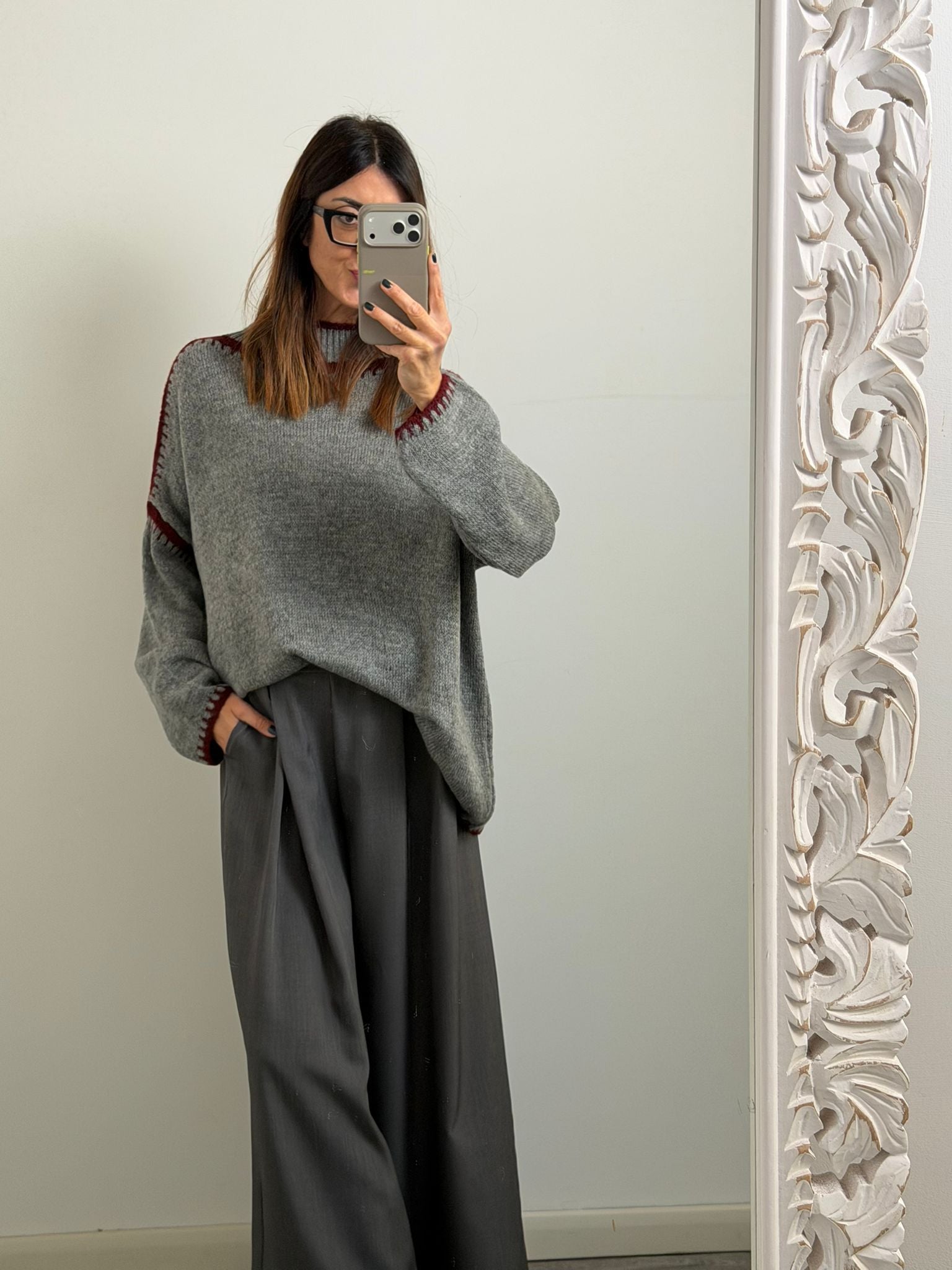 PULL SALISBURGO grigio/burgundi