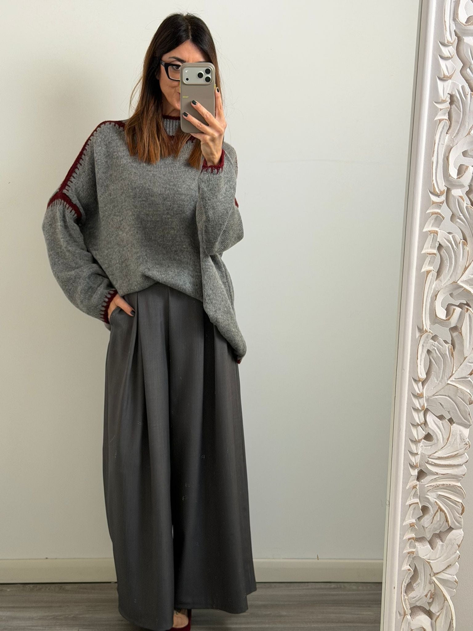 PULL SALISBURGO grigio/burgundi