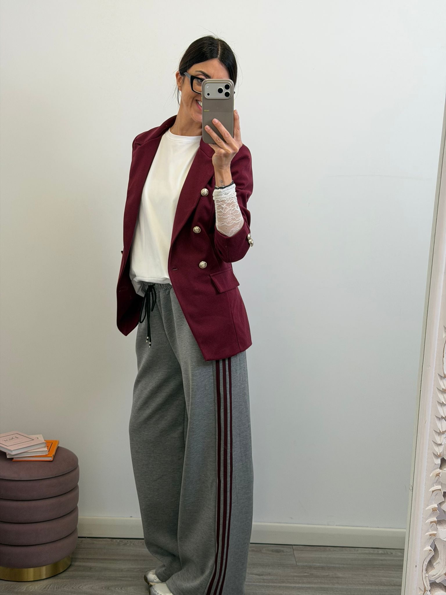 Panta Urban grigio riga burgundy