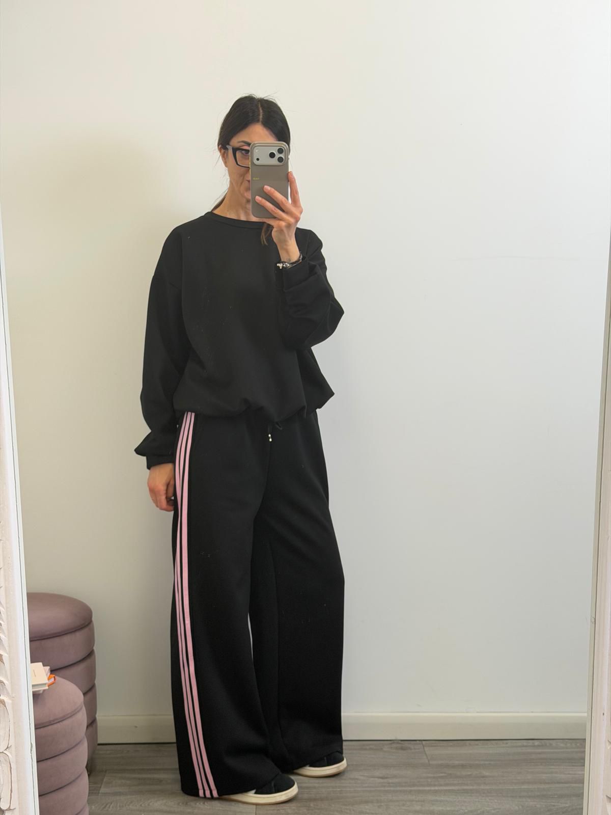 Panta Urban nero riga rosa