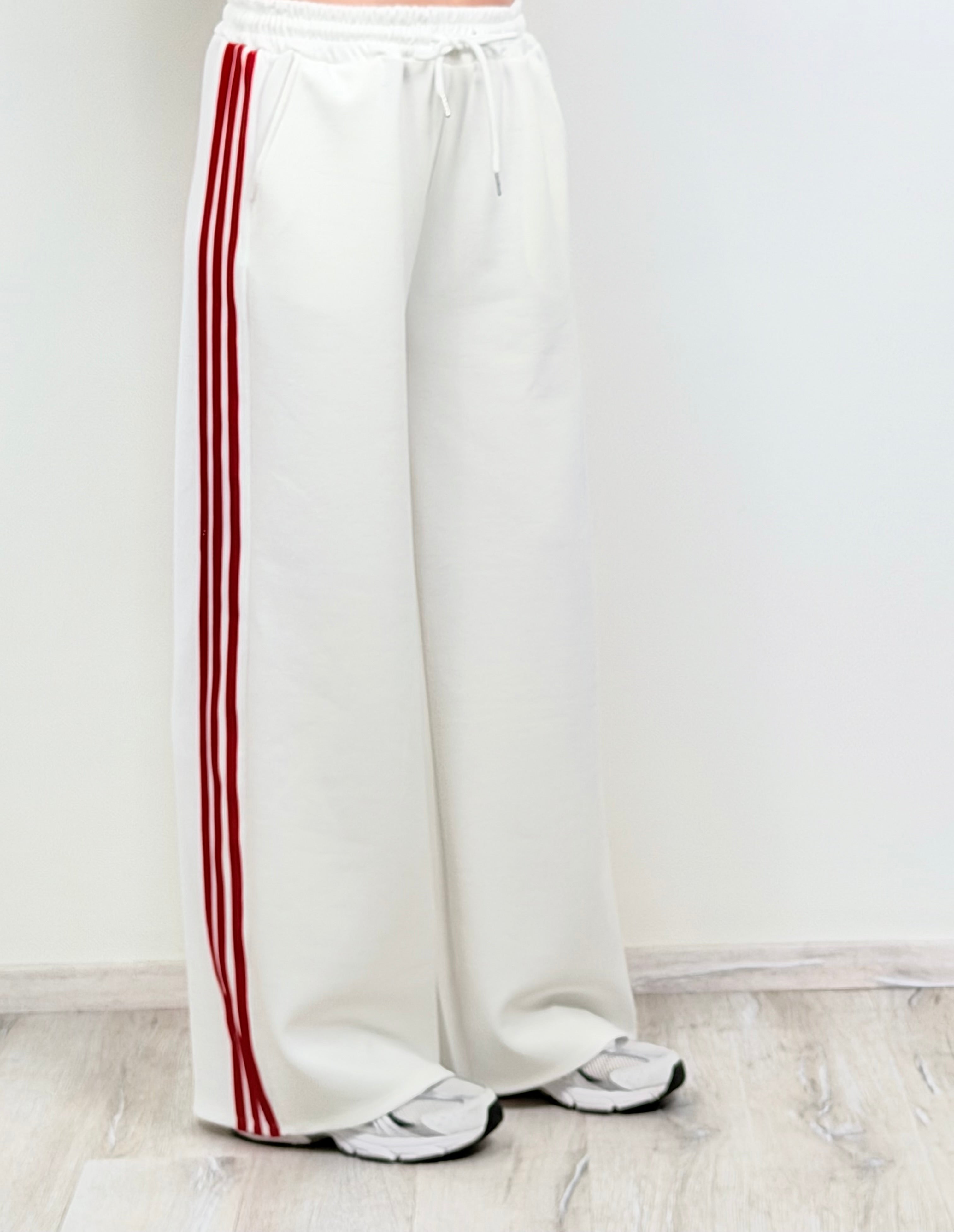 Panta Urban bianco riga rossa