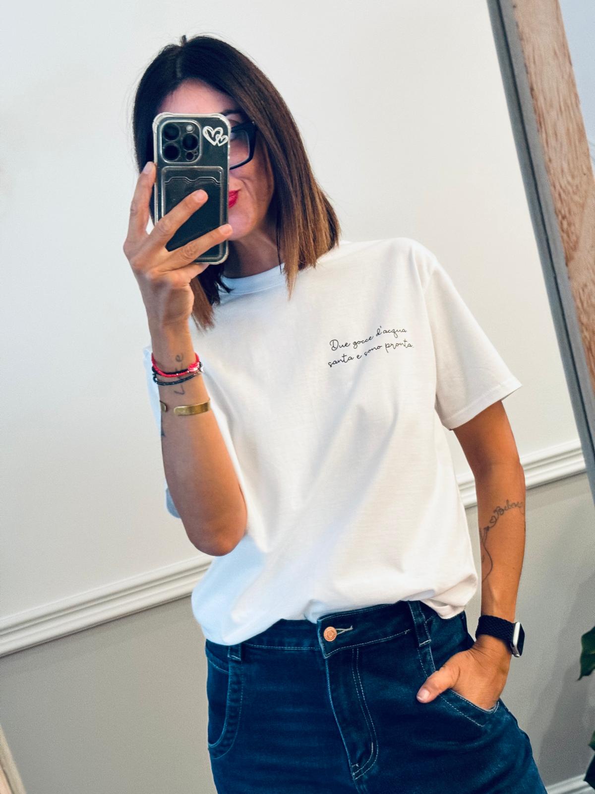 T-shirt Due gocce d'acqua santa e sono pronta