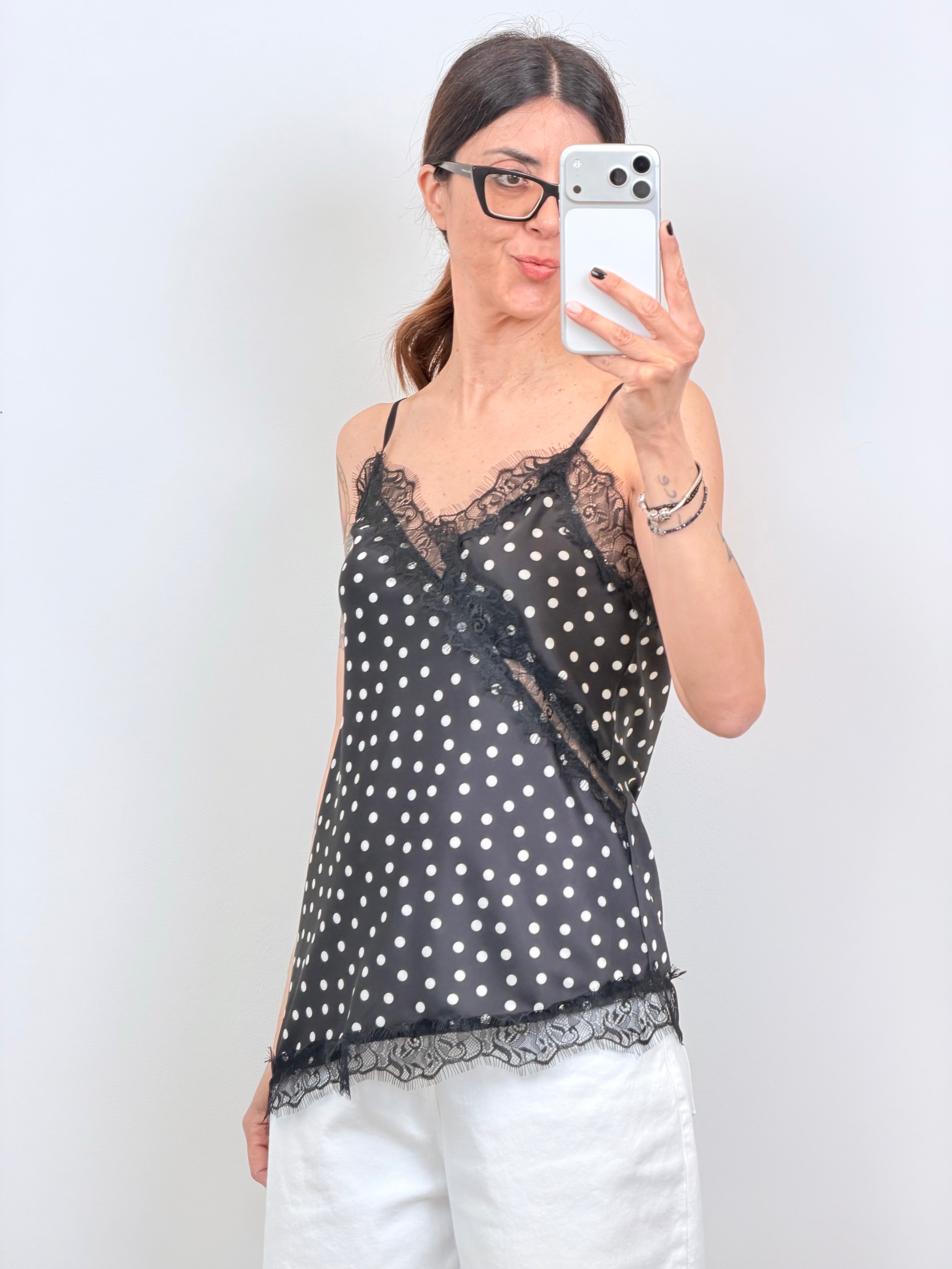 Top canotta Paris pois
