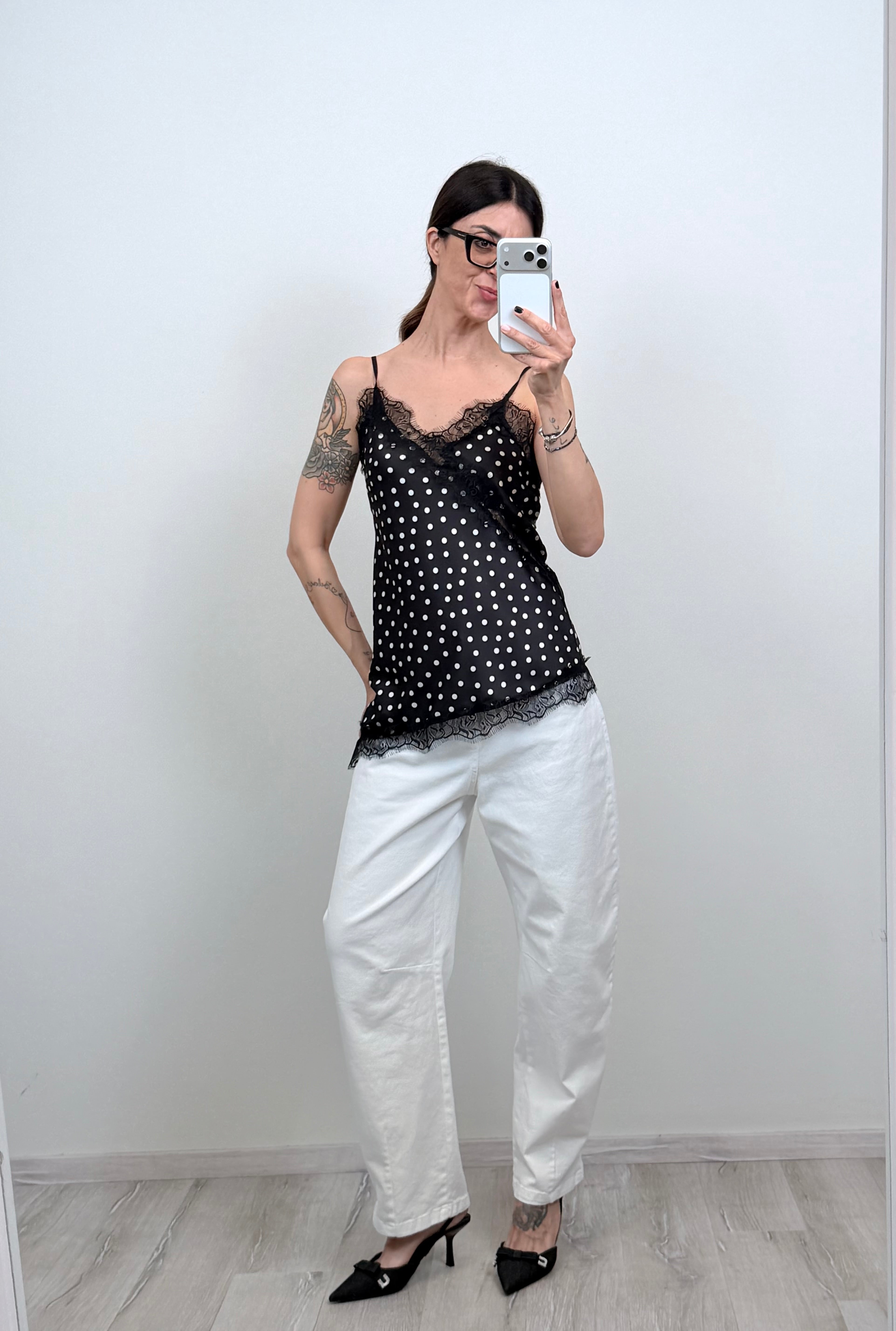 Top canotta Paris pois