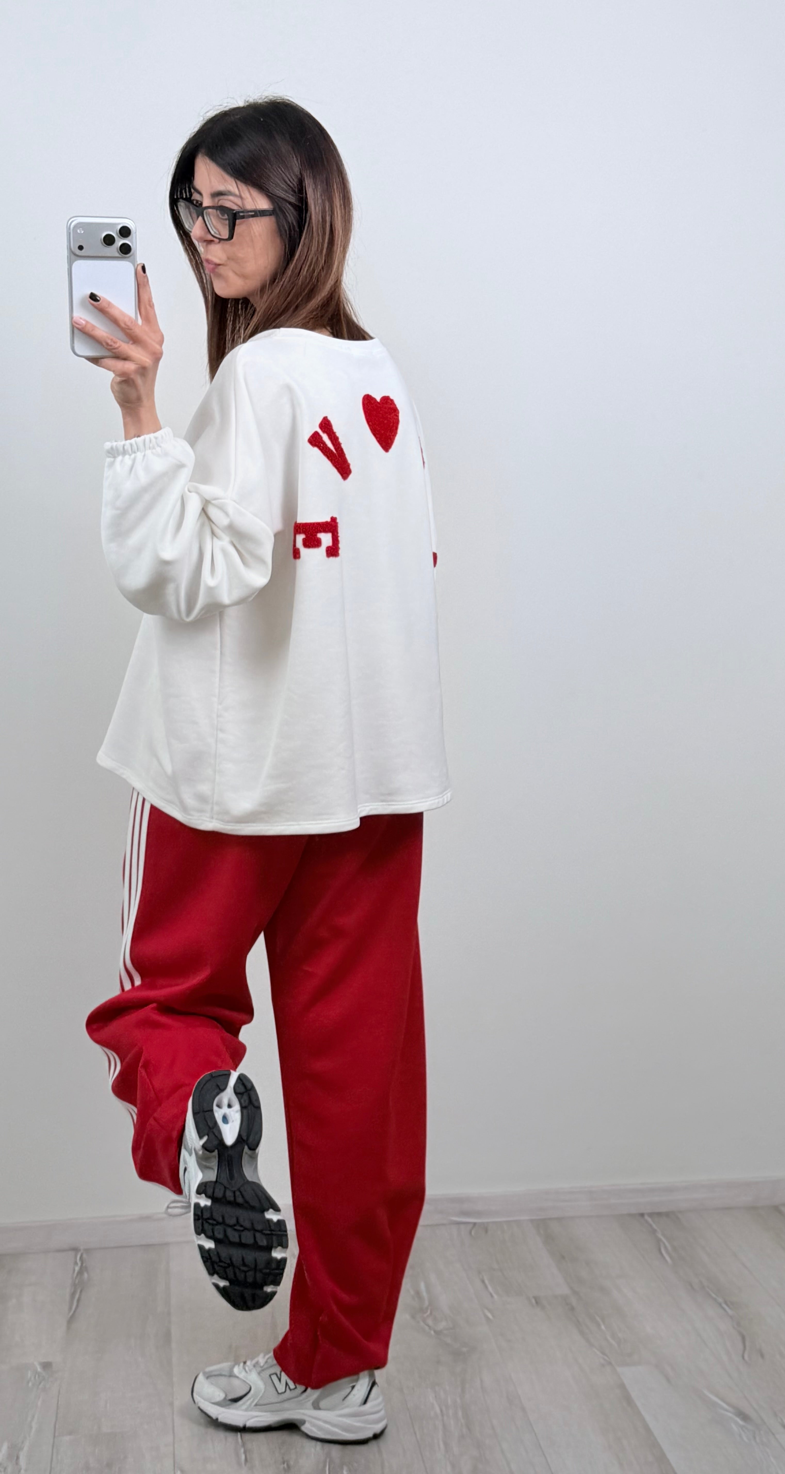 Felpa Love burro scritta rossa