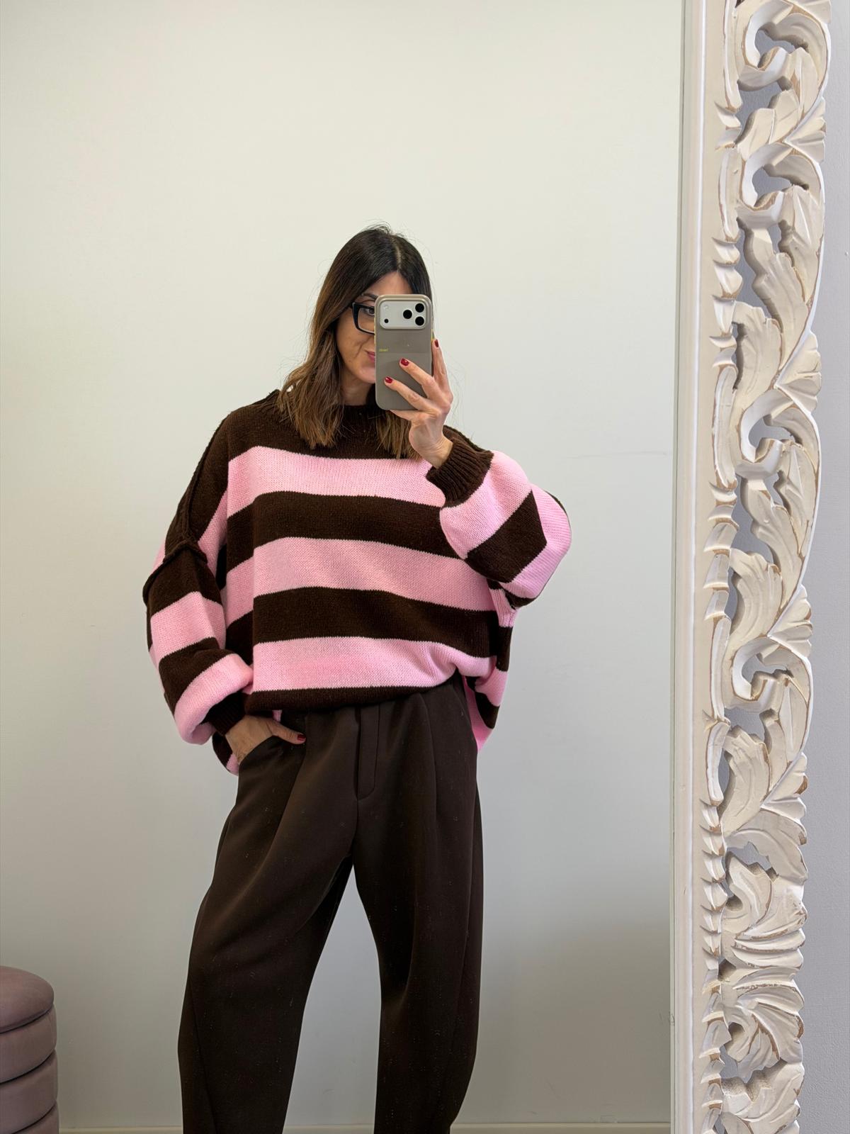 Pull Rovaniemi righe ciocco - rosa