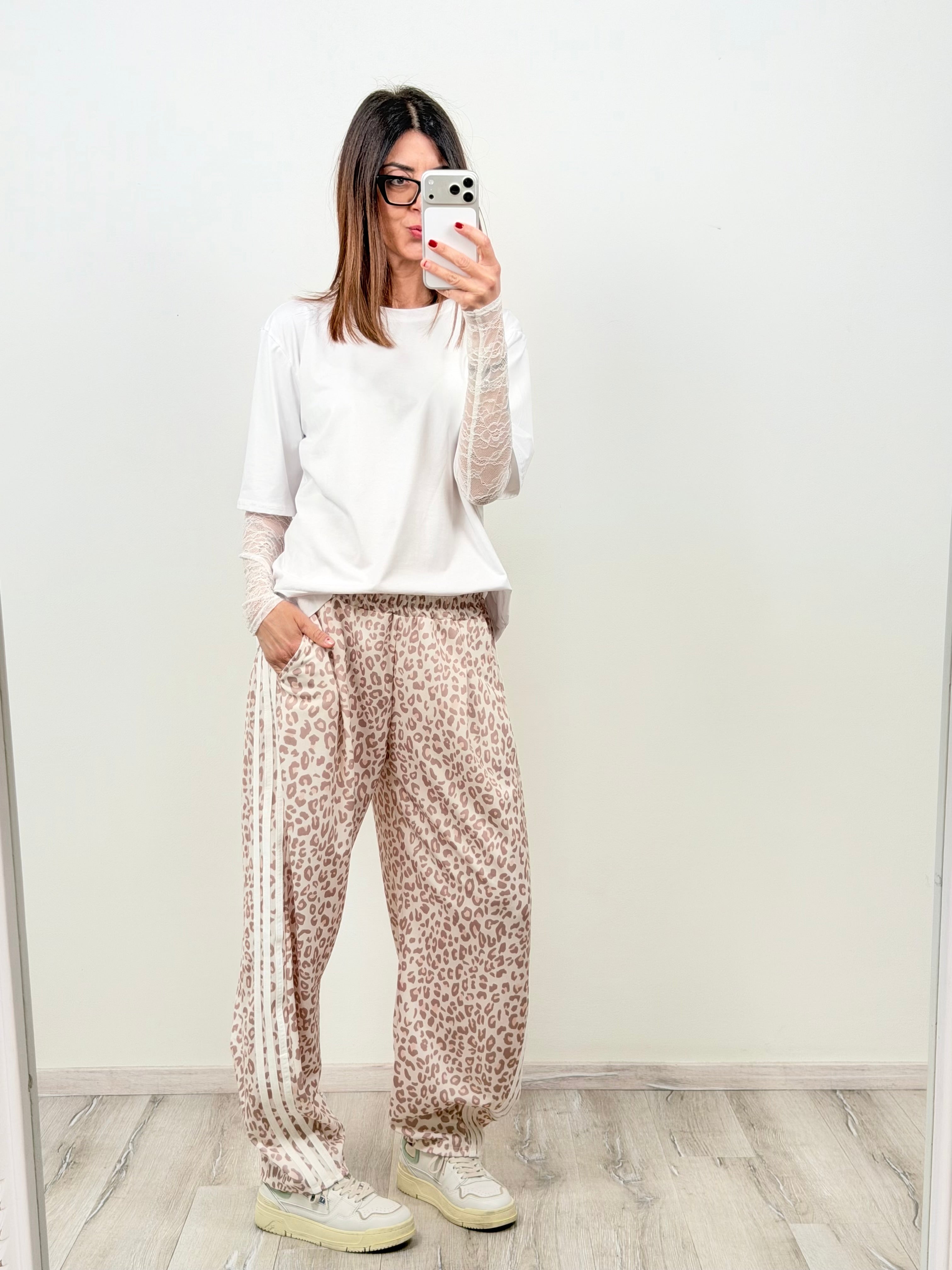 Panta Breaking senza molla macu beige riga bianca