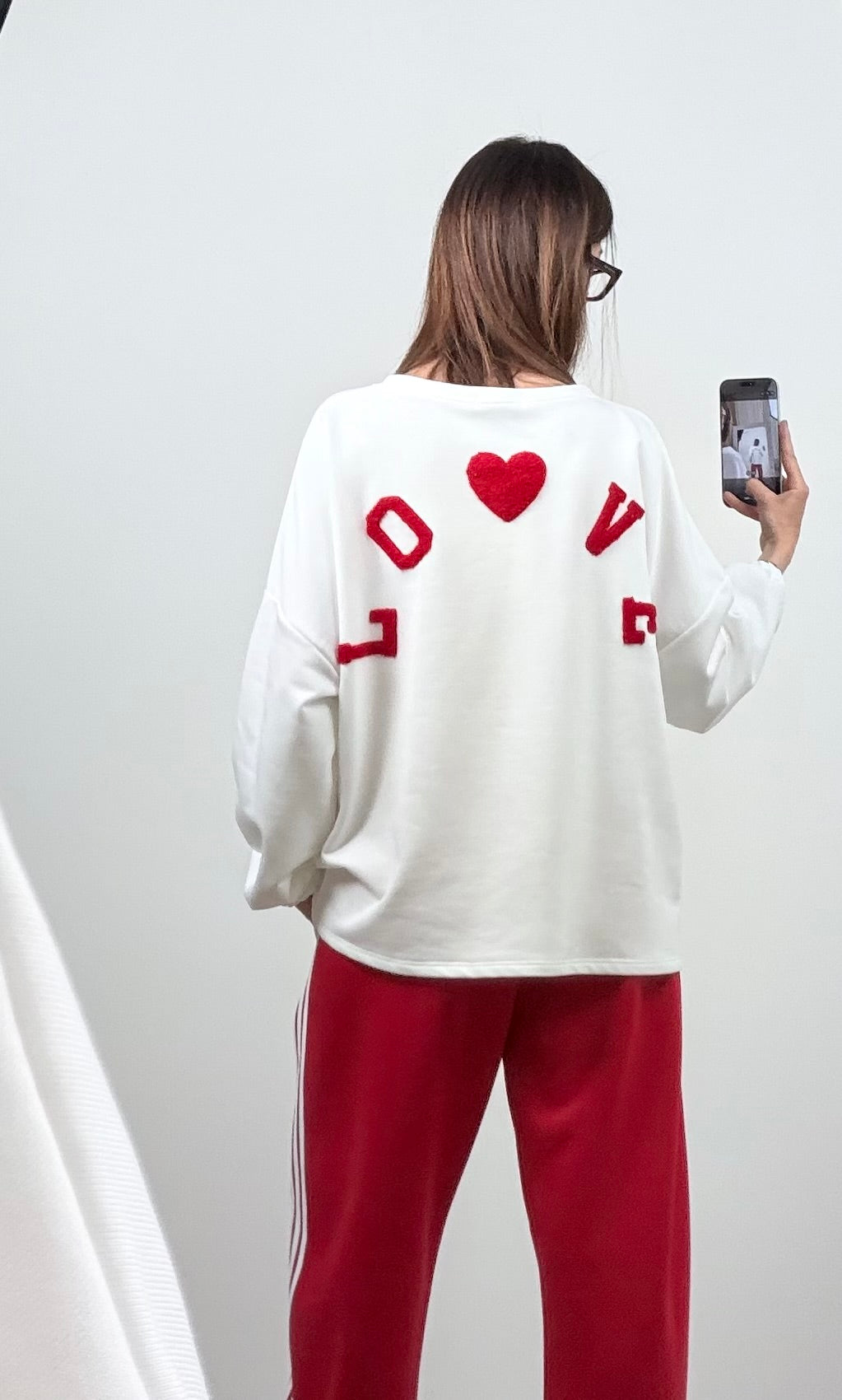 Felpa Love burro scritta rossa