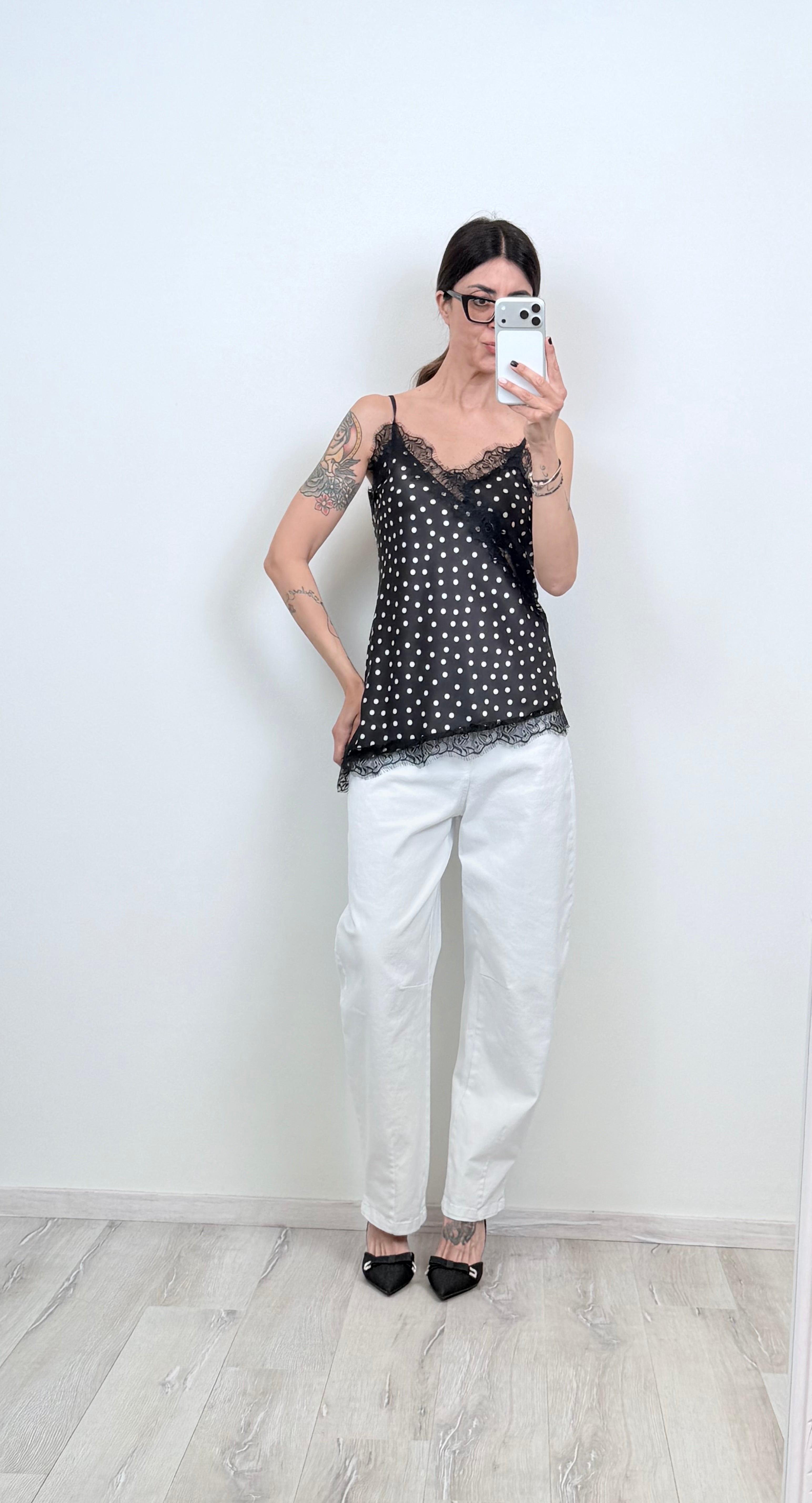 Top canotta Paris pois