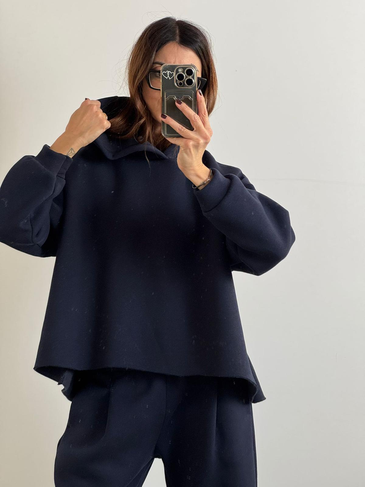 Set mondiale Felpa corta con cappuccio + panta molla blu navy