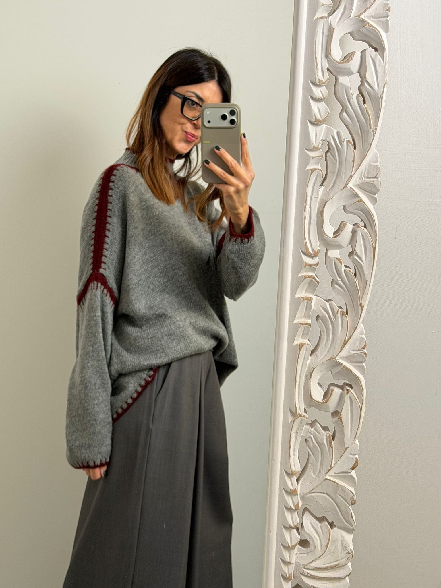 PULL SALISBURGO grigio/burgundi