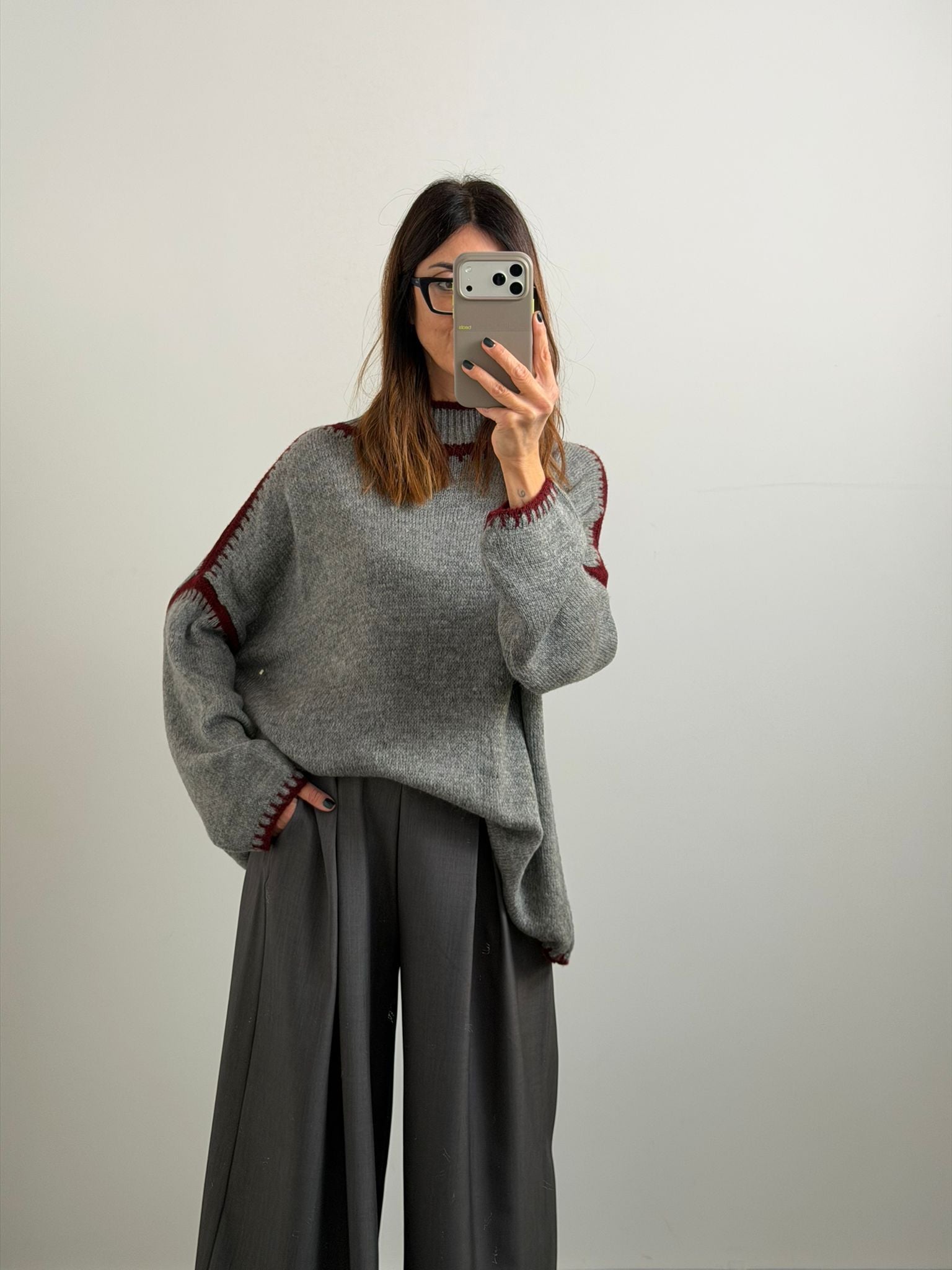 PULL SALISBURGO grigio/burgundi