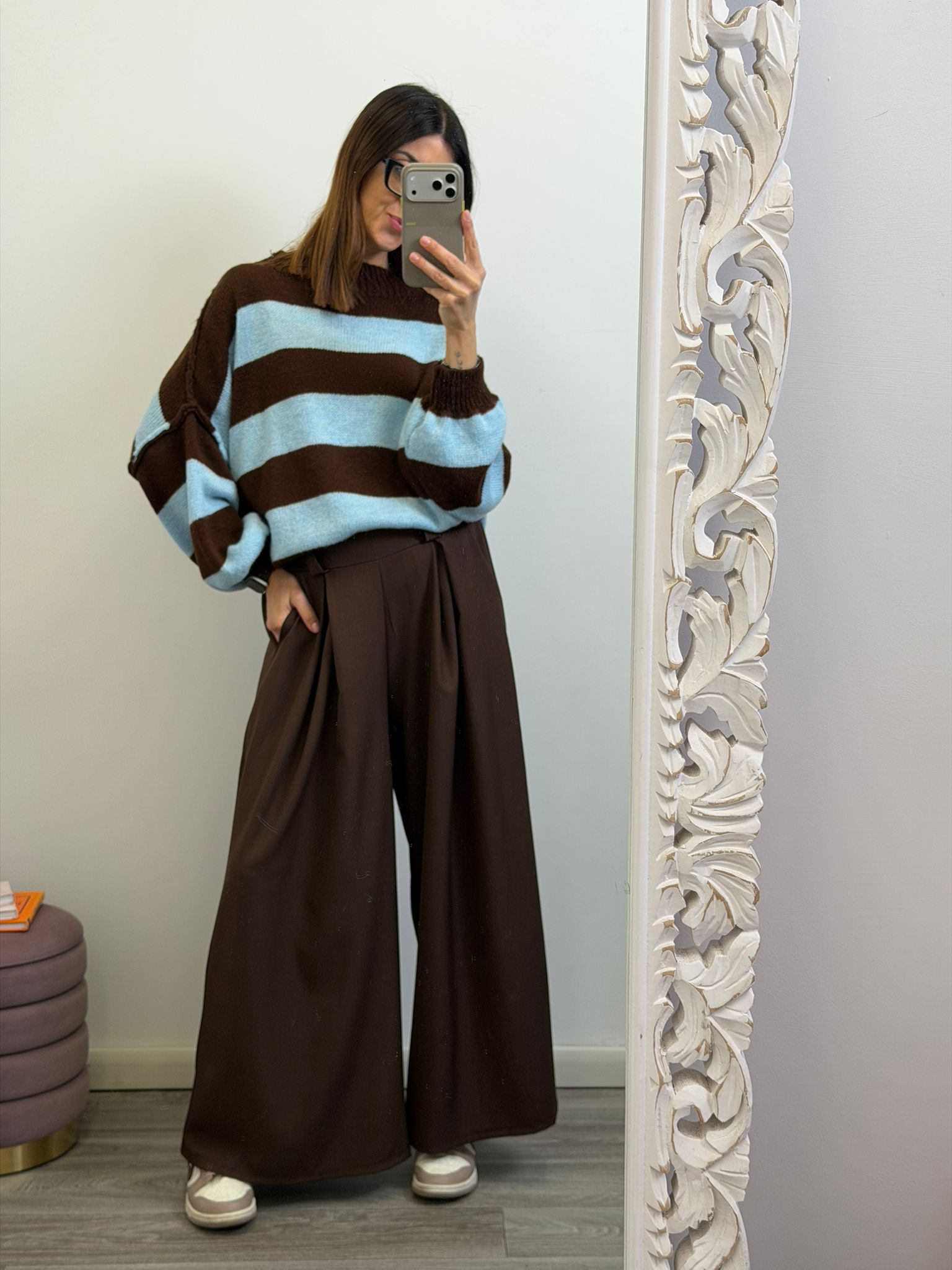 Pull Rovaniemi righe ciocco - celeste