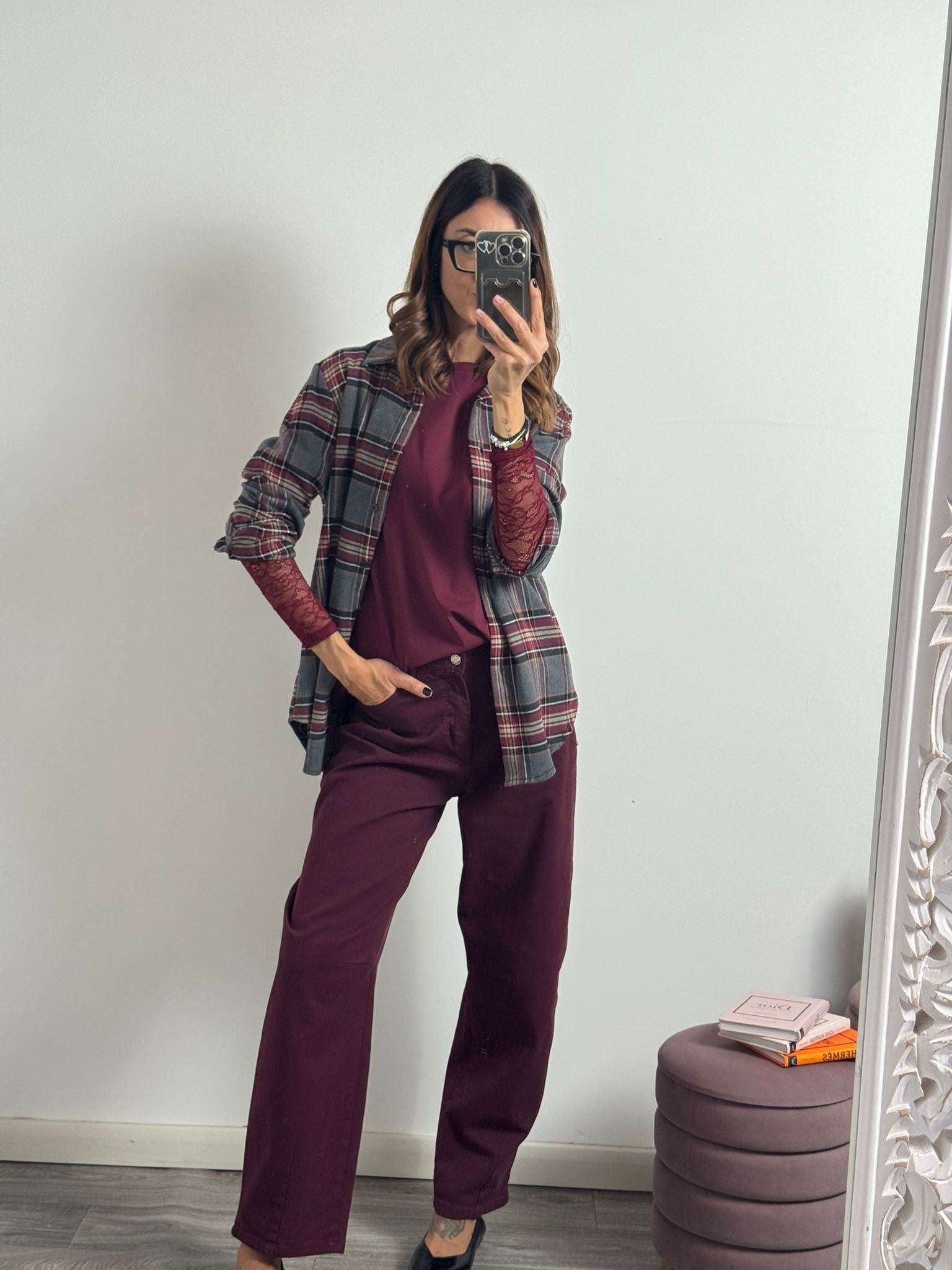 Camicia Stoccolma burgundy/grey