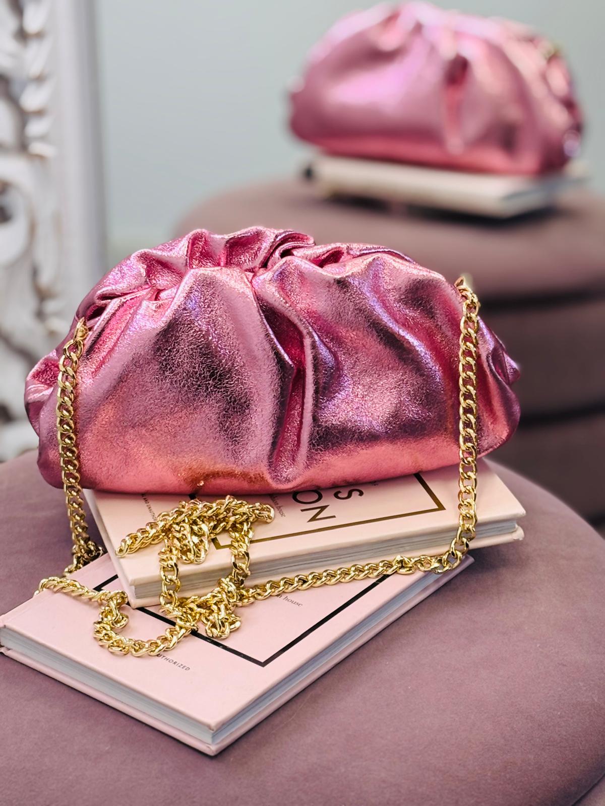 Mini Clutch rosa in vera pelle